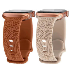 Boho Engraved Silicone Strap for Apple Watch Band 38mm to 49mm - 28 Colors -