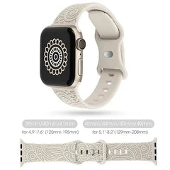 Boho Engraved Silicone Strap for Apple Watch Band 38mm to 49mm - 28 Colors -