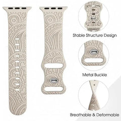 Boho Engraved Silicone Strap for Apple Watch Band 38mm to 49mm - 28 Colors -