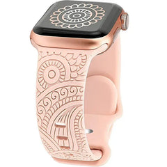 Boho Engraved Silicone Strap for Apple Watch Band 38mm to 49mm - 28 Colors -
