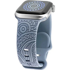 Boho Engraved Silicone Strap for Apple Watch Band 38mm to 49mm - 28 Colors -