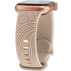 Boho Engraved Silicone Strap for Apple Watch Band 38mm to 49mm - 28 Colors -