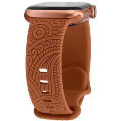 Boho Engraved Silicone Strap for Apple Watch Band 38mm to 49mm - 28 Colors -