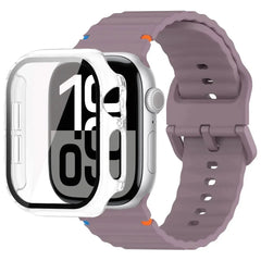 Glass Case + Silicone Sport Strap for Apple Watch Band 38mm to 46mm - 12 Colors -