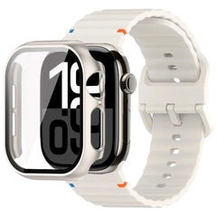 Glass Case + Silicone Sport Strap for Apple Watch Band 38mm to 46mm - 12 Colors -