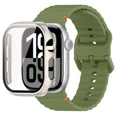 Glass Case + Silicone Sport Strap for Apple Watch Band 38mm to 46mm - 12 Colors -