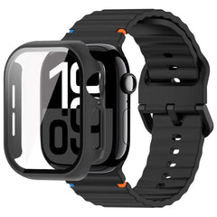 Glass Case + Silicone Sport Strap for Apple Watch Band 38mm to 46mm - 12 Colors -