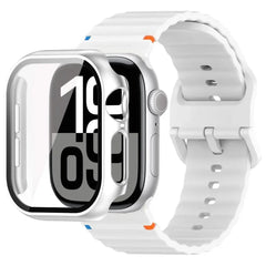 Glass Case + Silicone Sport Strap for Apple Watch Band 38mm to 46mm - 12 Colors -