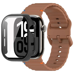 Glass Case + Silicone Sport Strap for Apple Watch Band 38mm to 46mm - 12 Colors -