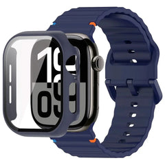 Glass Case + Silicone Sport Strap for Apple Watch Band 38mm to 46mm - 12 Colors -