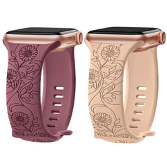 Silicone Floral Engraved Apple Watch Bands - 9 color options 38mm - 49mm -