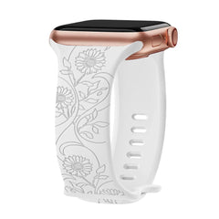 Silicone Floral Engraved Apple Watch Bands - 9 color options 38mm - 49mm -