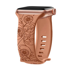 Silicone Floral Engraved Apple Watch Bands - 9 color options 38mm - 49mm -