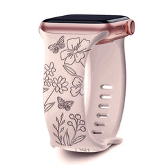 Silicone Floral Engraved Apple Watch Bands - 9 color options 38mm - 49mm -