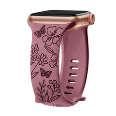Silicone Floral Engraved Apple Watch Bands - 9 color options 38mm - 49mm -