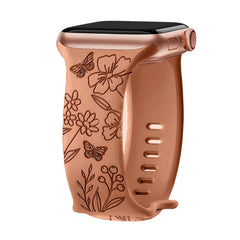 Silicone Floral Engraved Apple Watch Bands - 9 color options 38mm - 49mm -