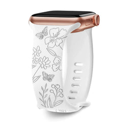 Silicone Floral Engraved Apple Watch Bands - 9 color options 38mm - 49mm -