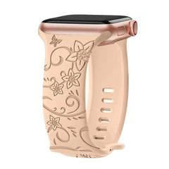 Silicone Floral Engraved Apple Watch Bands - 9 color options 38mm - 49mm -