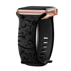 Silicone Floral Engraved Apple Watch Bands - 9 color options 38mm - 49mm -
