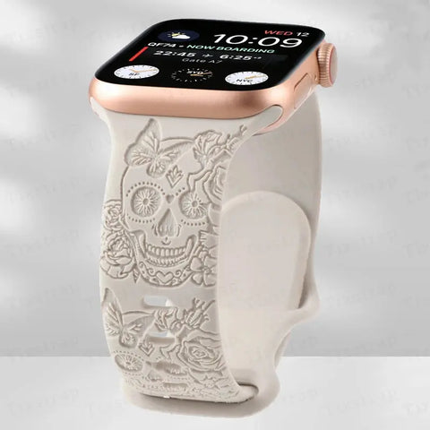 Skull Engraved Silicone Apple Watch Band - 8 Color options 38mm - 49mm -