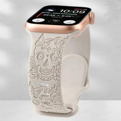 Skull Engraved Silicone Apple Watch Band - 8 Color options 38mm - 49mm -