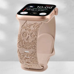 Skull Engraved Silicone Apple Watch Band - 8 Color options 38mm - 49mm -