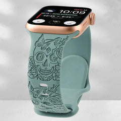 Skull Engraved Silicone Apple Watch Band - 8 Color options 38mm - 49mm -