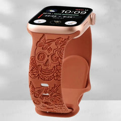 Skull Engraved Silicone Apple Watch Band - 8 Color options 38mm - 49mm -