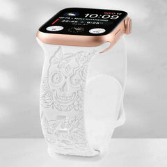Skull Engraved Silicone Apple Watch Band - 8 Color options 38mm - 49mm -