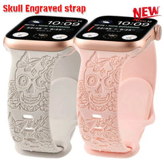 Skull Engraved Silicone Apple Watch Band - 8 Color options 38mm - 49mm -