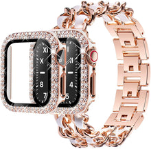 Load image into Gallery viewer, Stainless Steel Metal & Leather Apple Watch Bands + CASE - 6 color options 38mm - 45mm Axios Bands