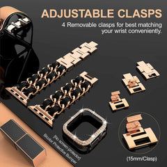 Stainless Steel Metal & Leather Apple Watch Bands + CASE - 6 color options 38mm - 45mm -