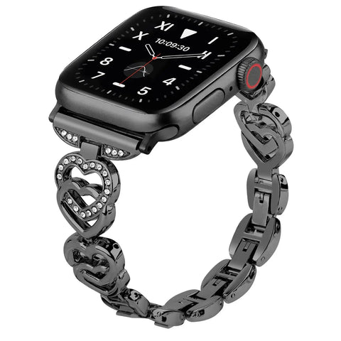 Diamond Heart Stainless Steel Metal Apple Watch Band - 7 Color Options - 38mm - 49mm - 
