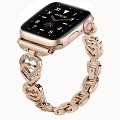 Diamond Heart Stainless Steel Metal Apple Watch Band - 7 Color Options - 38mm - 49mm - 