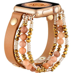 Elastic Beaded Leather Bracelet for Apple Watch Band - 5 Colors - 