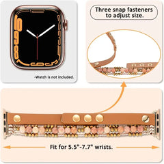 Elastic Beaded Leather Bracelet for Apple Watch Band - 5 Colors - 