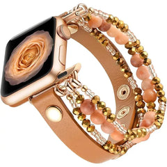 Elastic Beaded Leather Bracelet for Apple Watch Band - 5 Colors - 