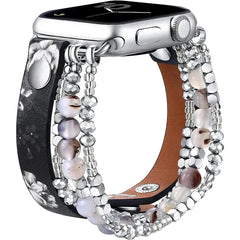 Elastic Beaded Leather Bracelet for Apple Watch Band - 5 Colors - 