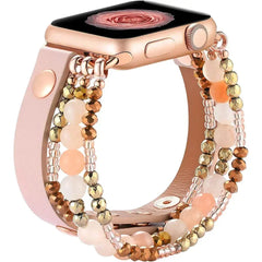 Elastic Beaded Leather Bracelet for Apple Watch Band - 5 Colors - 