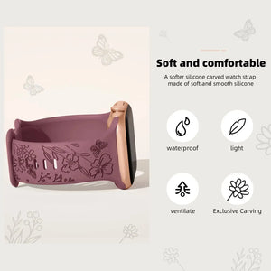 Elegant Floral Engraved Silicone Strap for Apple Watch Band 38mm to 49mm - 8 Colors Axios Bands