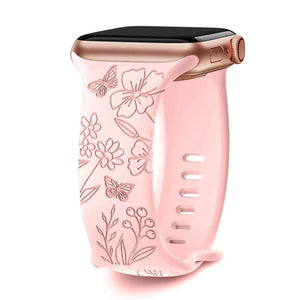Elegant Floral Engraved Silicone Strap for Apple Watch Band 38mm to 49mm - 8 Colors Axios Bands