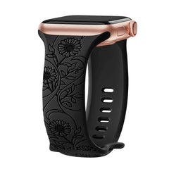 Floral Engraved Silicone Strap for Apple Watch Band 38mm to 49mm - 8 Colors - 