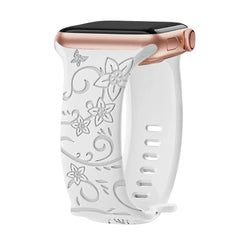 Floral Engraved Silicone Strap for Apple Watch Band 38mm to 49mm - 8 Colors - 