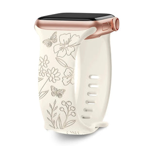 Elegant Floral Engraved Silicone Strap for Apple Watch Band 38mm to 49mm - 8 Colors Axios Bands