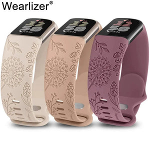 Floral Engraved Silicone Band for Fitbit Charge 5 & 6 - 10 Color Options Axios Bands