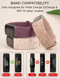 Floral Engraved Silicone Band for Fitbit Charge 5 & 6 - 10 Color Options Axios Bands