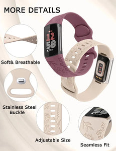 Floral Engraved Silicone Band for Fitbit Charge 5 & 6 - 10 Color Options Axios Bands