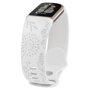 Floral Engraved Silicone Band for Fitbit Charge 5 & 6 - 10 Color Options Axios Bands