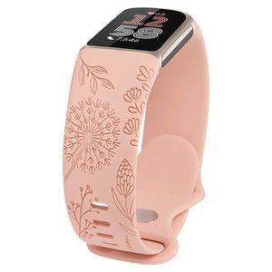 Floral Engraved Silicone Band for Fitbit Charge 5 & 6 - 10 Color Options Axios Bands