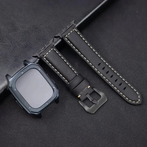Leather Strap with Case & Screen Protector for Apple Watch Band - 14 colors Axios Bands